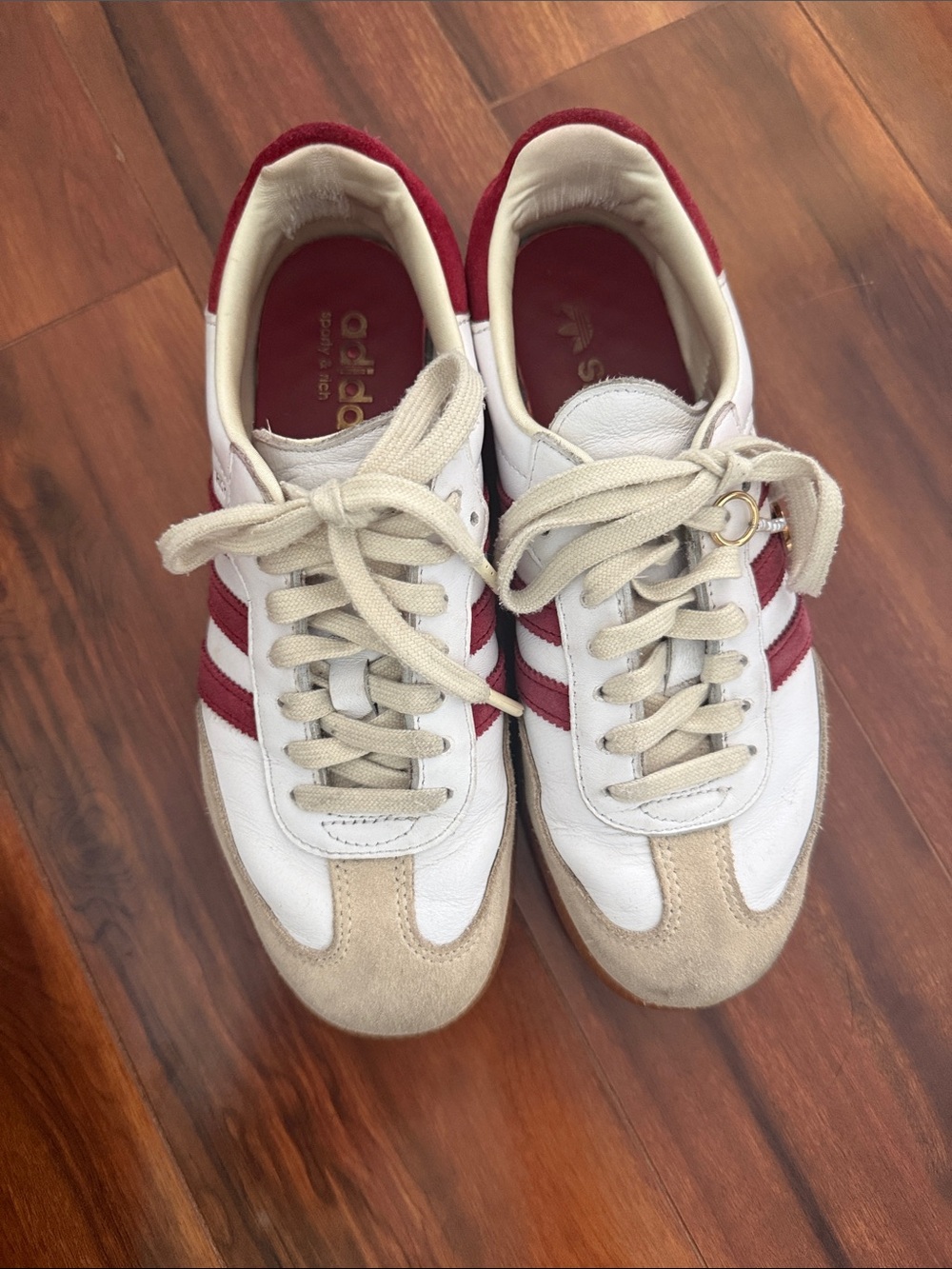 adidas sporty & rich White Sneakers with Burgundy Stripes